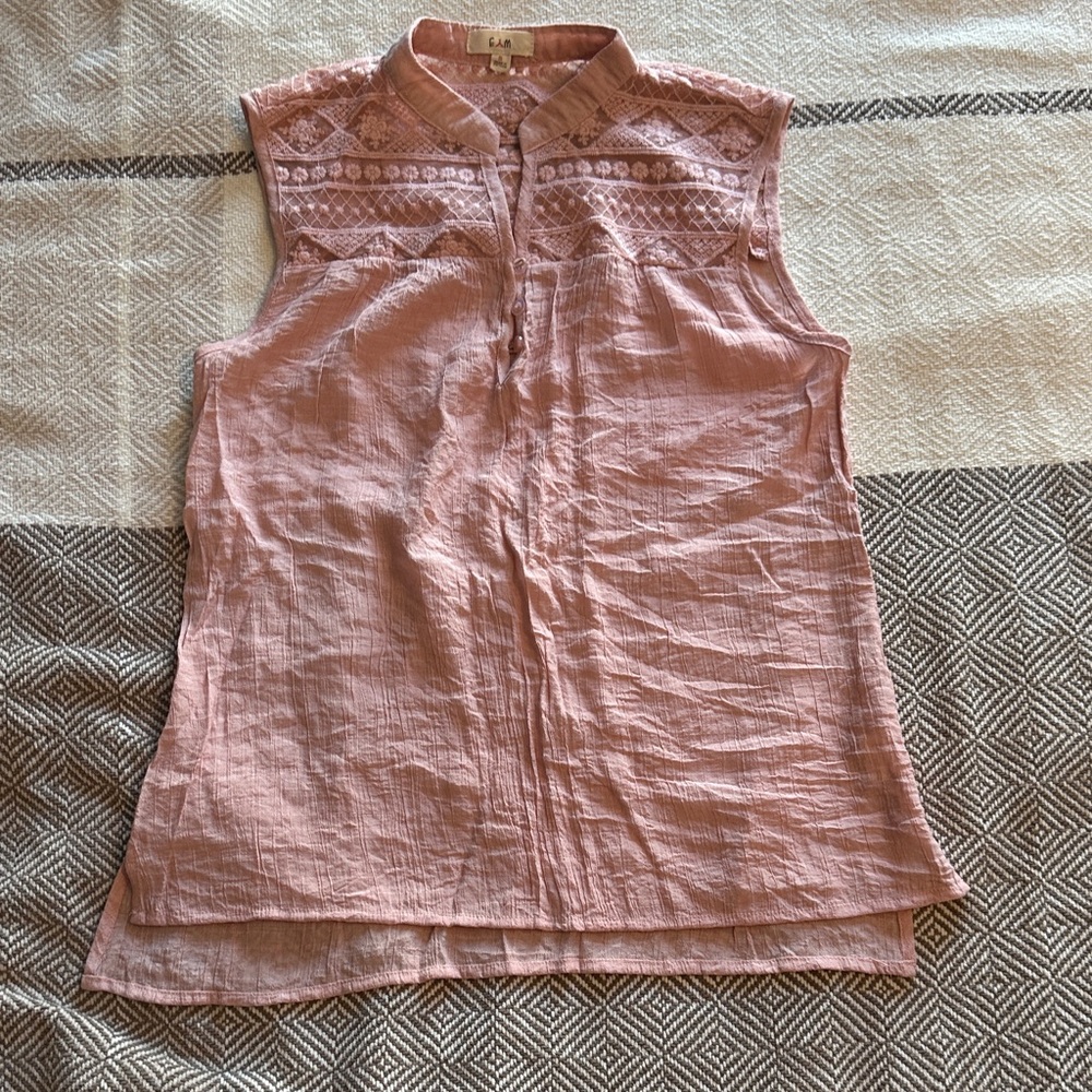 Pink Sleeveless Blouse with Lace Accents